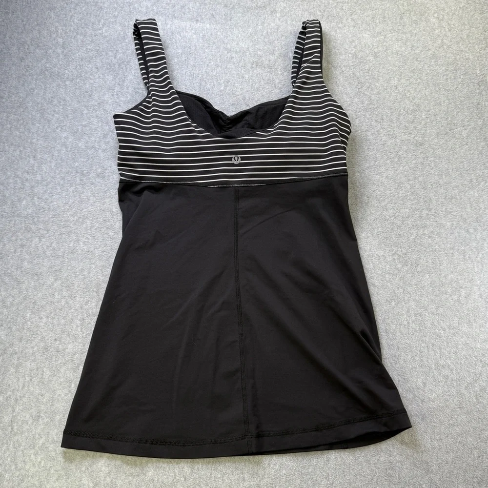 Lululemon Power Y Tank Dress Size 8 Black Stripe Built‎ In Bra Athletic